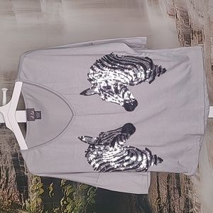 Dots Womens Small sparkly sequin bling zebra gray top